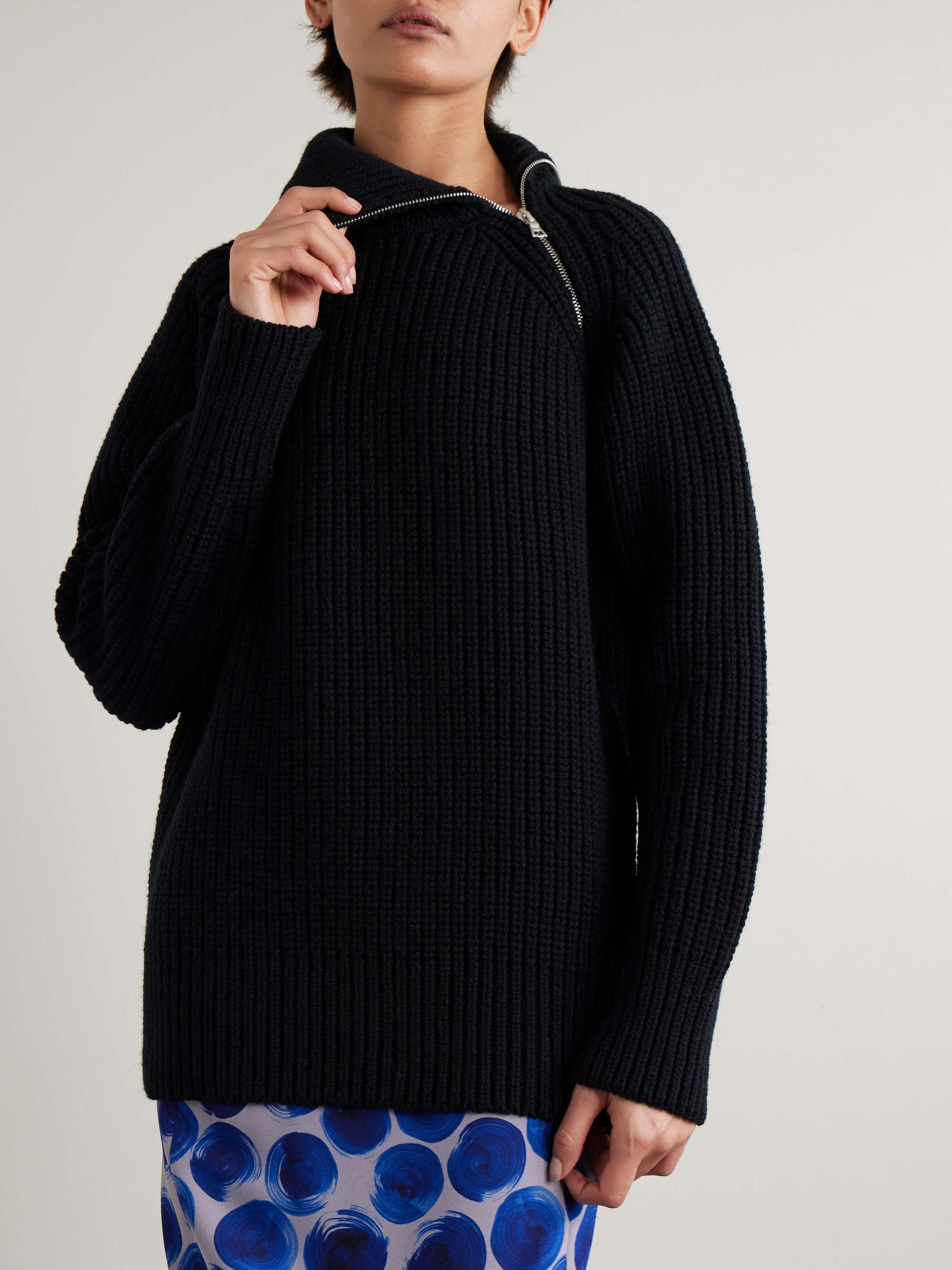 DRIES VAN NOTEN Asymmetric ribbed wool turtleneck cardigan DRIES VAN NOTEN Asymmetric ribbed wool turtleneck cardigan