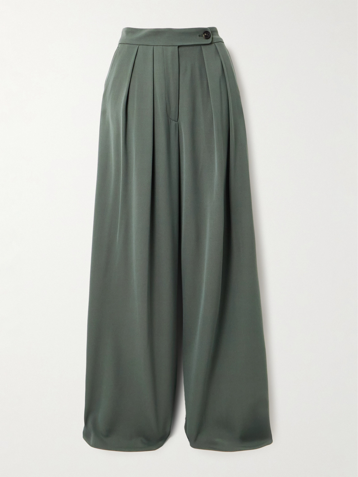 Dries Van Noten - Pleated Grain De Poudre Wool Pants - Green