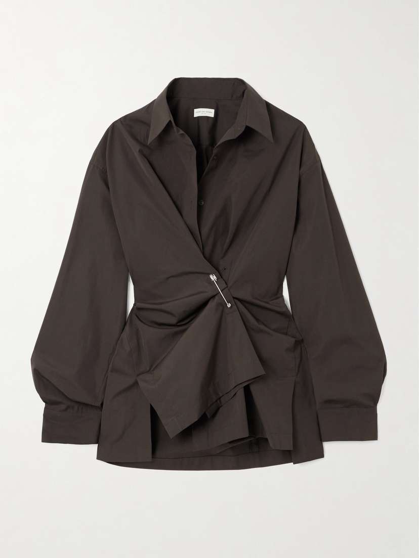 Dries Van Noten Embellished Gathered Cotton-poplin Shirt