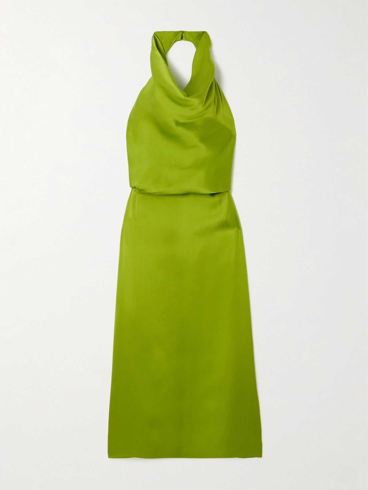 Magda Butrym Open-back Draped Silk-satin Halterneck Midi Dress In Green