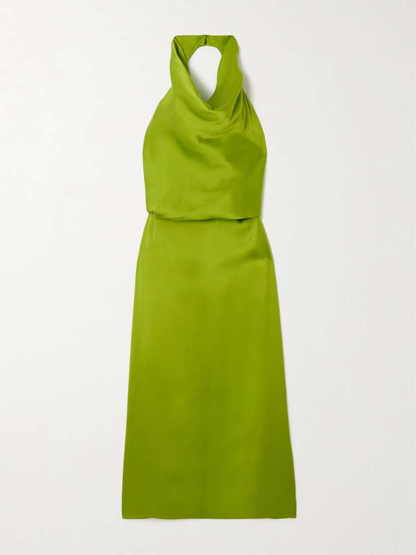 Magda Butrym Open-back Draped Silk-satin Halterneck Midi Dress