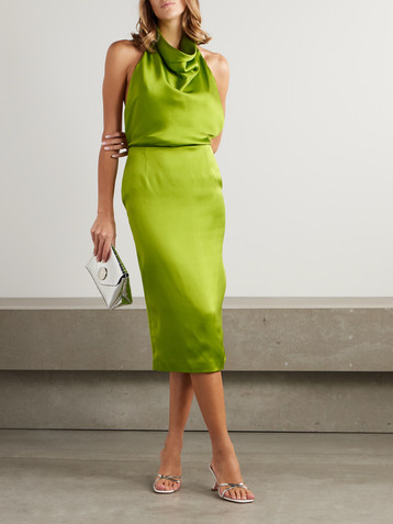 Magda Butrym Open-back draped silk-satin halterneck midi dress