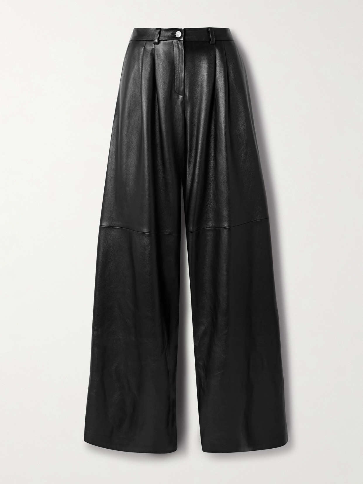 Magda Butrym - Pleated Leather Wide-leg Pants - Black