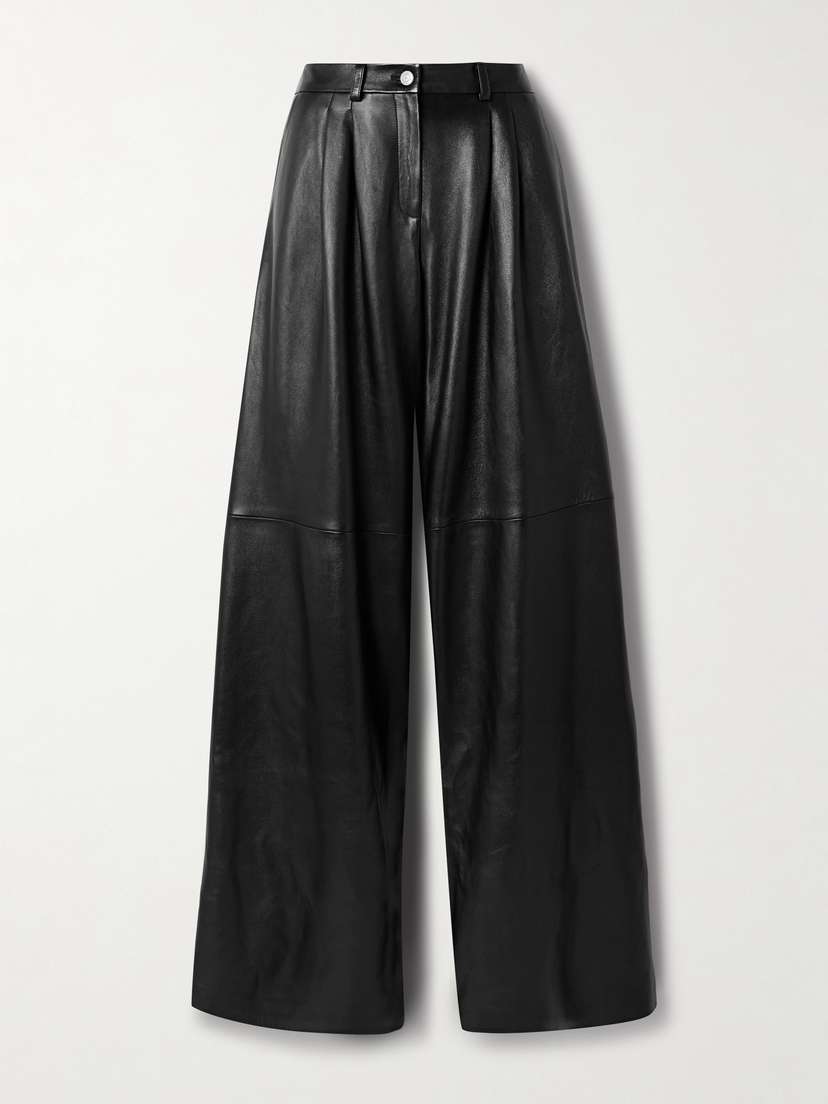 Magda Butrym Pleated Leather Wide-leg Pants