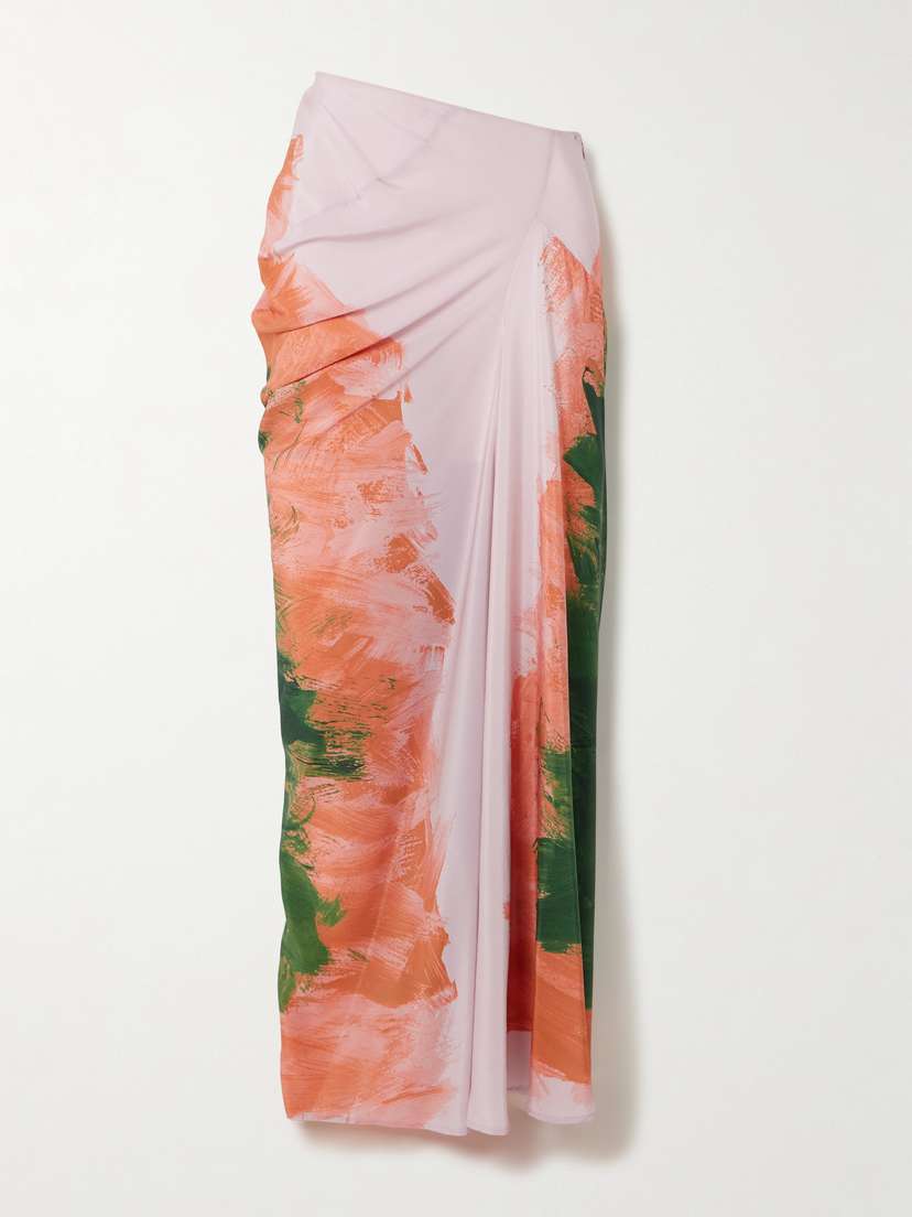 Dries Van Noten Draped Printed Silk-georgette Maxi Skirt
