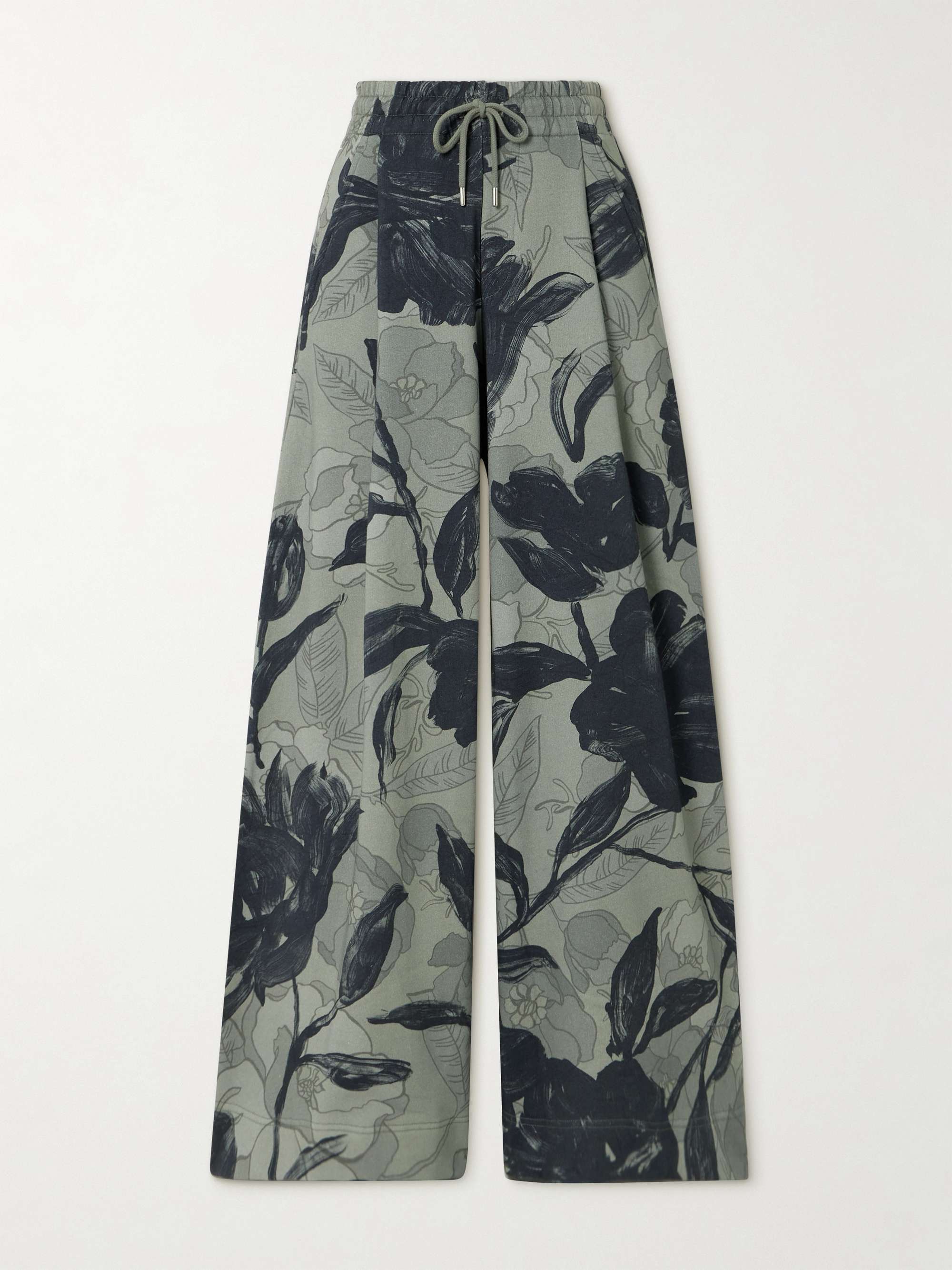 DRIES VAN NOTEN Pleated floral-print cotton-jersey wide-leg  
