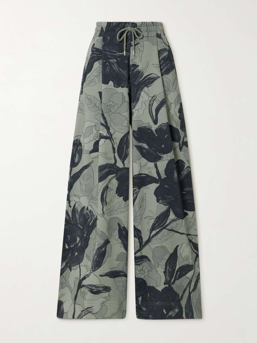 Dries Van Noten Pleated Floral-print Cotton-jersey Wide-leg Sweatpants