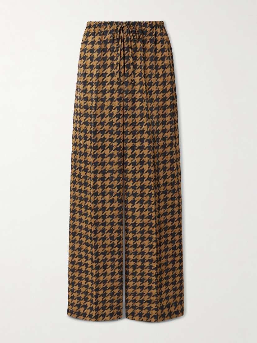 Dries Van Noten Houndstooth Washed-satin Straight-leg Pants