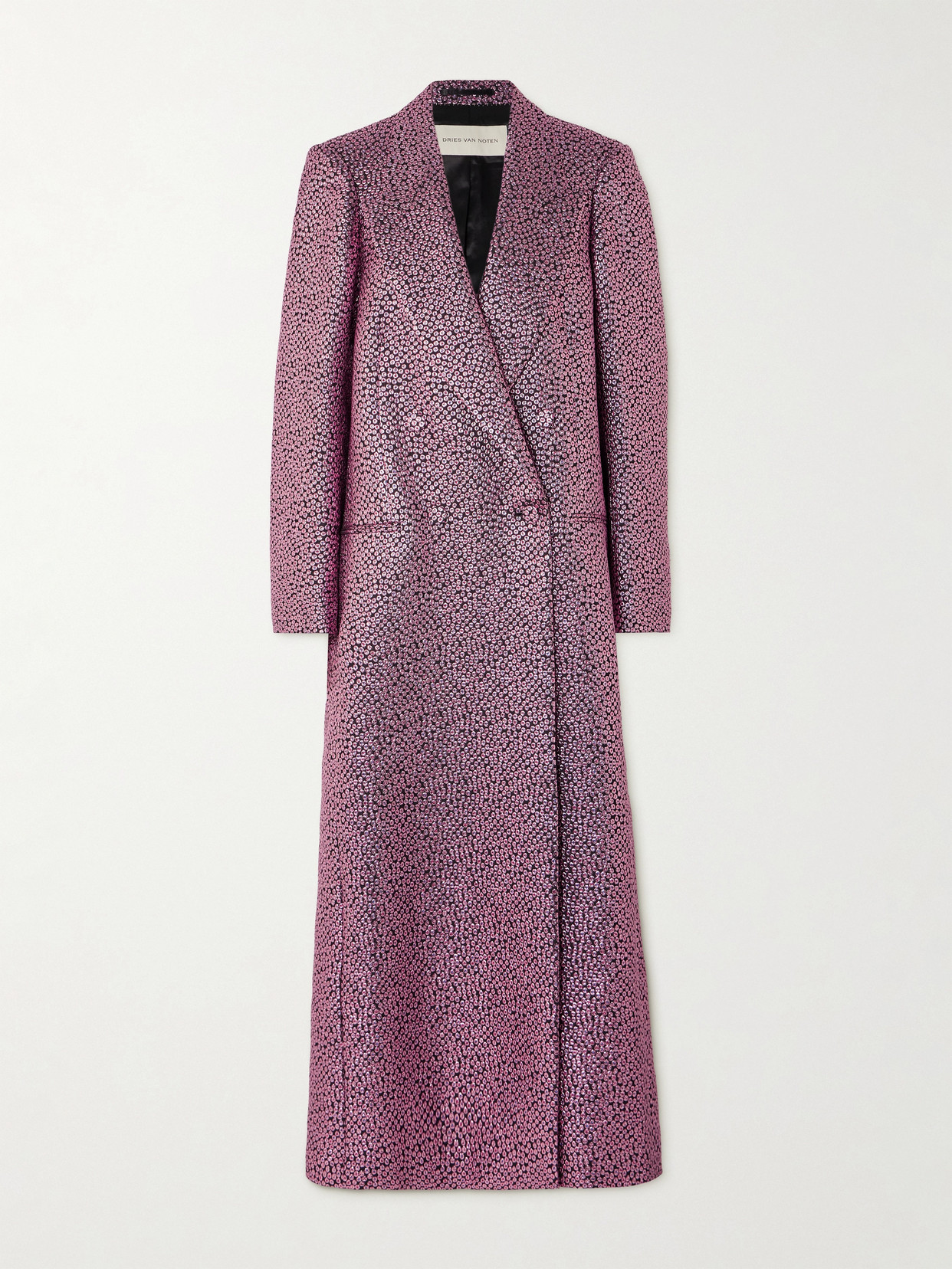 Dries Van Noten Metallic Jacquard-crepon Coat In Pink