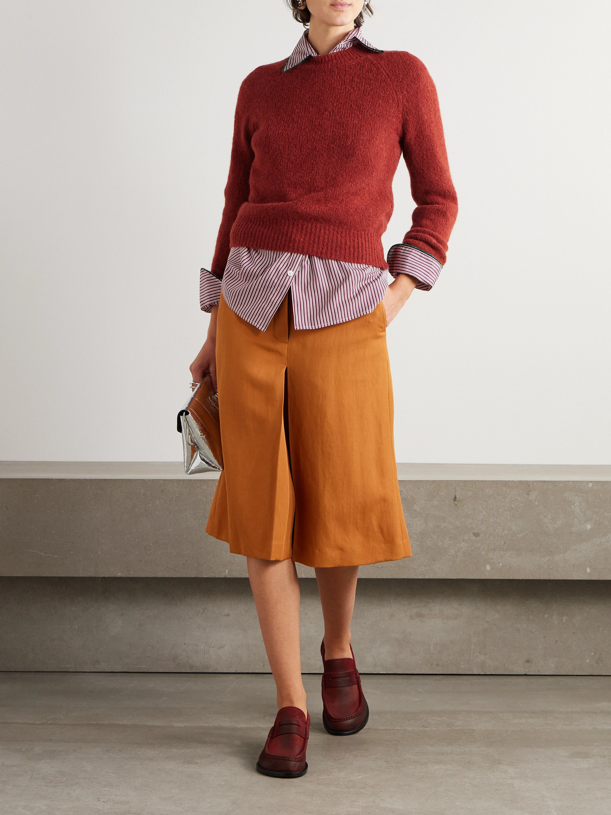 Dries Van Noten Pleated Wool-blend Twill Midi Skirt In Orange