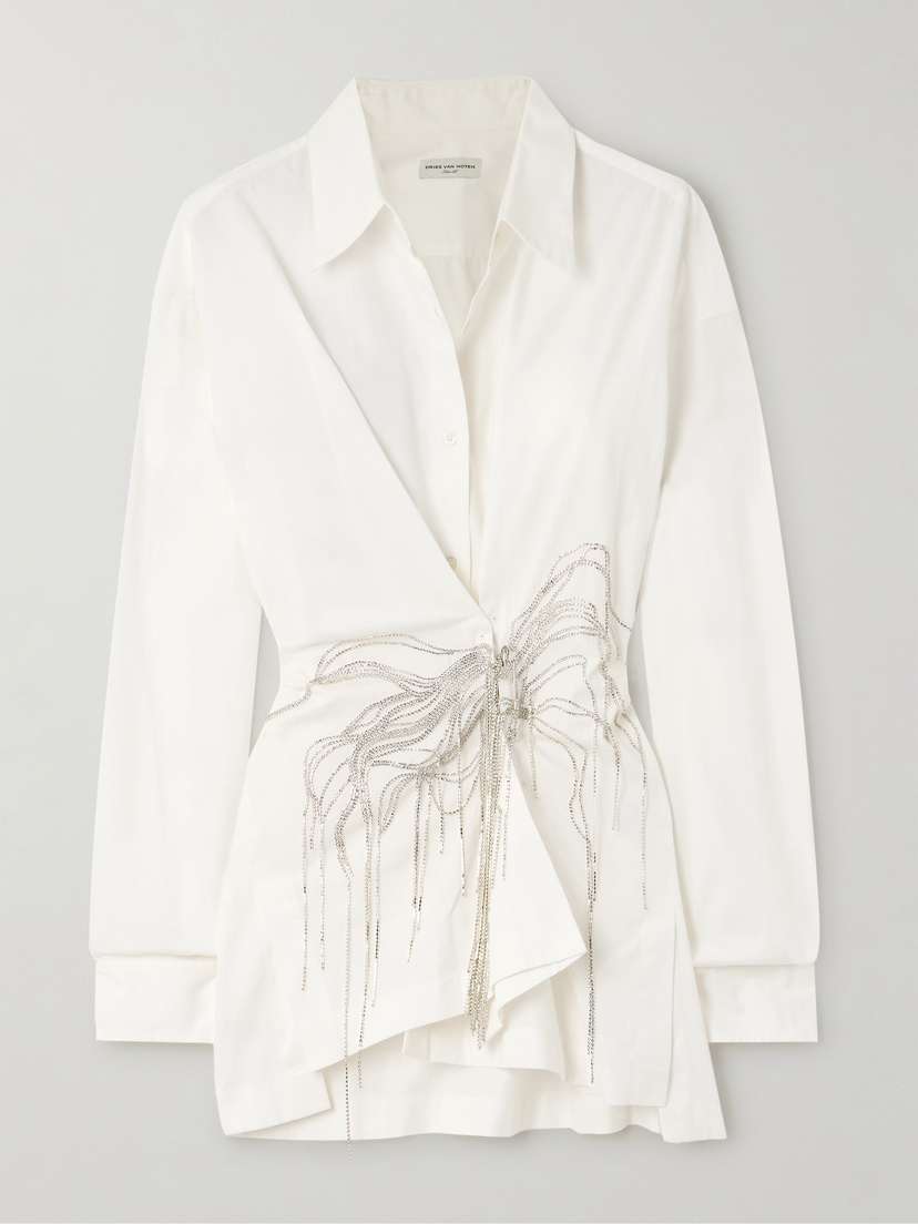 Dries Van Noten Asymmetric Embellished Cotton-twill Shirt