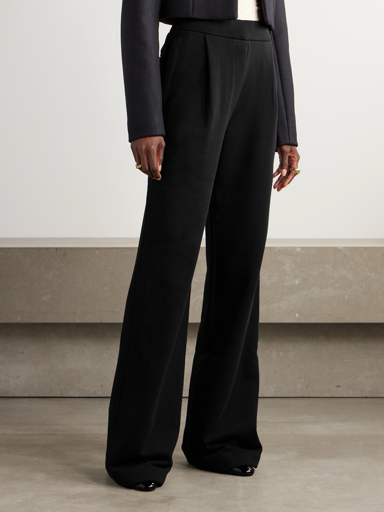Dries Van Noten Pleated Cotton-jersey Wide-leg Pants In Black