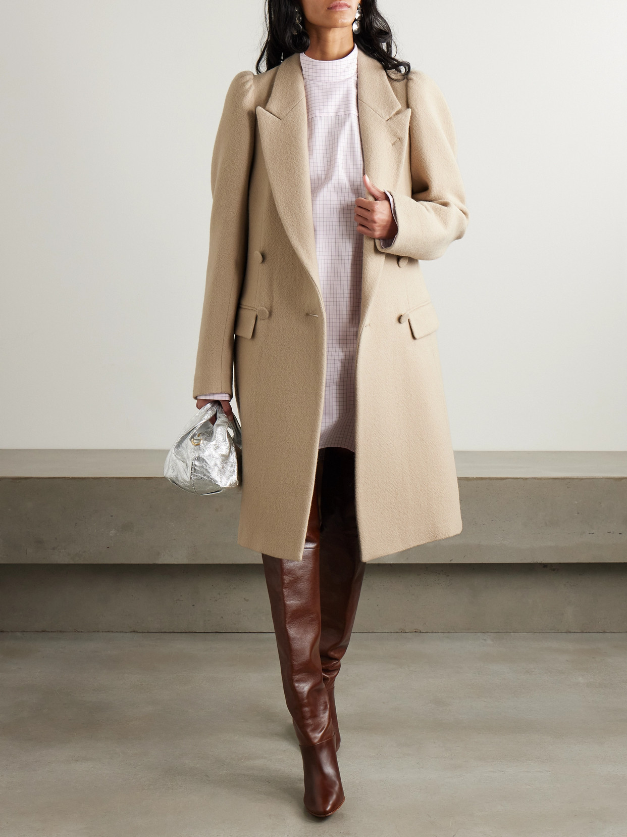 Dries Van Noten Double-breasted Wool Coat In Cream