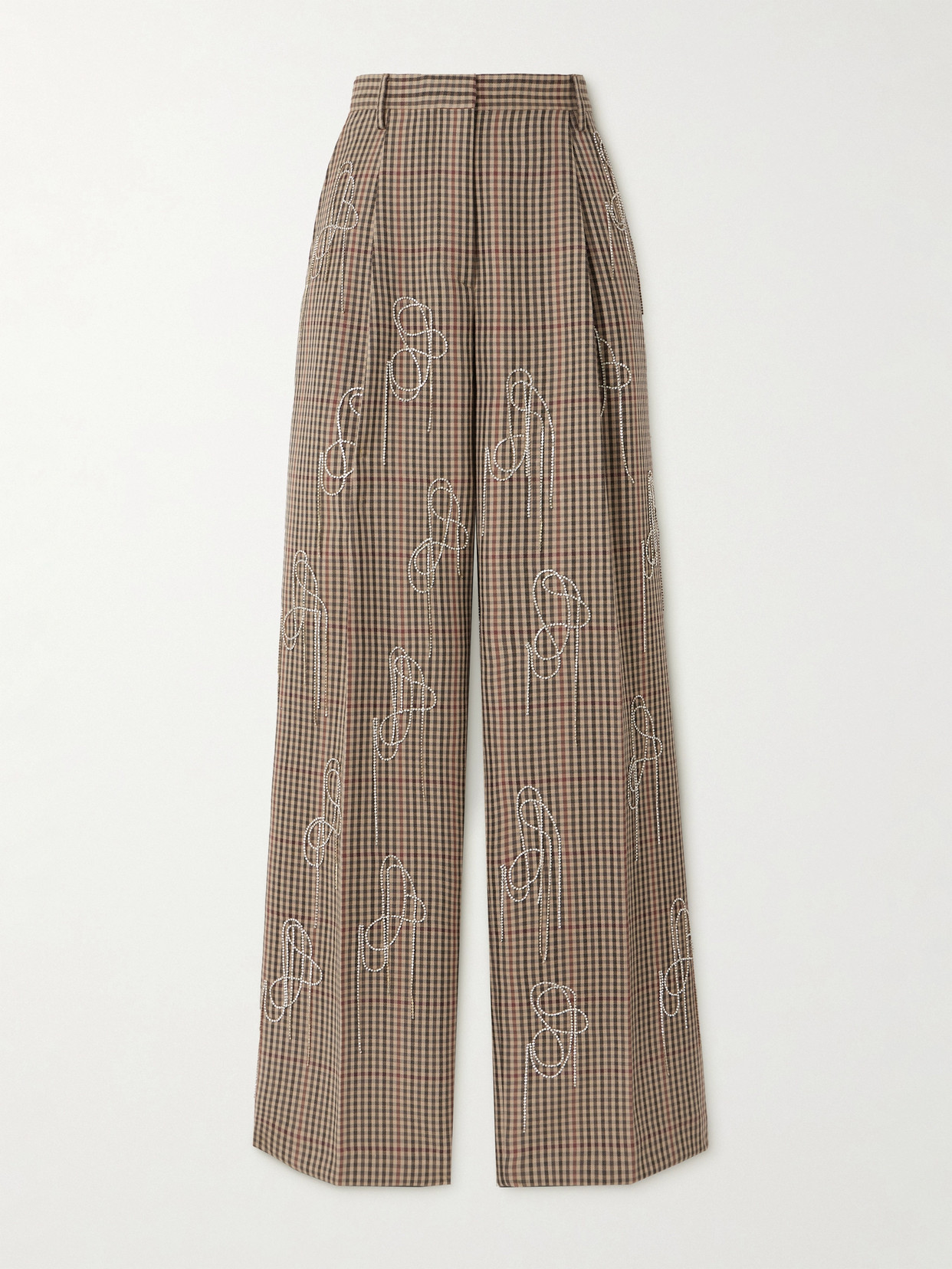 Dries Van Noten - Crystal-embellished Checked Wool Wide-leg Pants - Brown