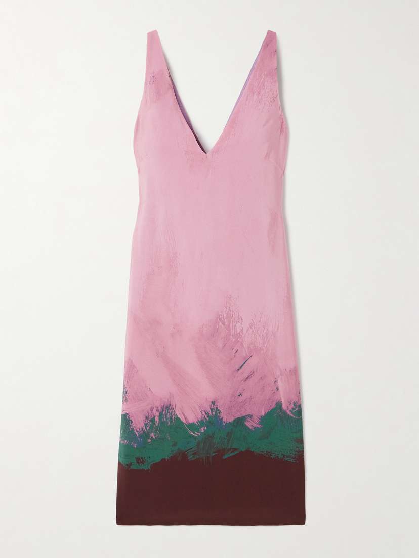 Dries Van Noten Printed Silk-blend Charmeuse Midi Dress