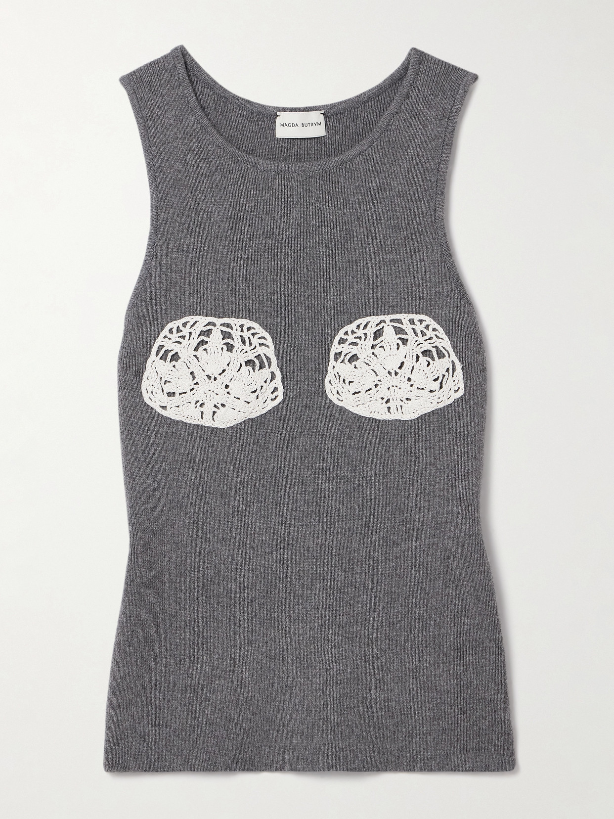 Magda Butrym - Crocheted Cotton-trimmed Cashmere Tank - Gray