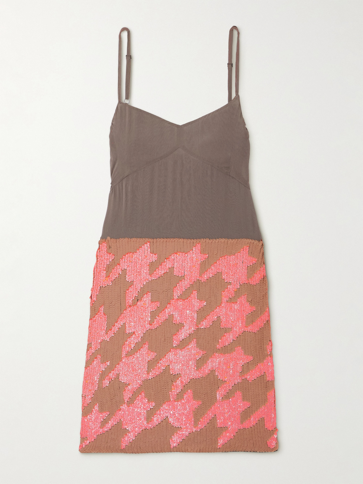 Dries Van Noten Sequin-embellished Houndstooth Crepe De Chine Midi Dress In Neutrals