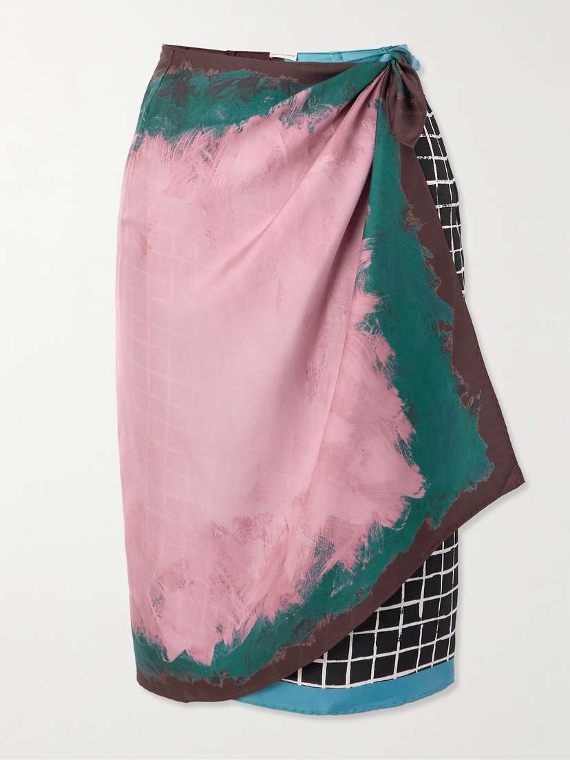Dries Van Noten Reversible Paneled Printed Silk Midi Wrap Skirt