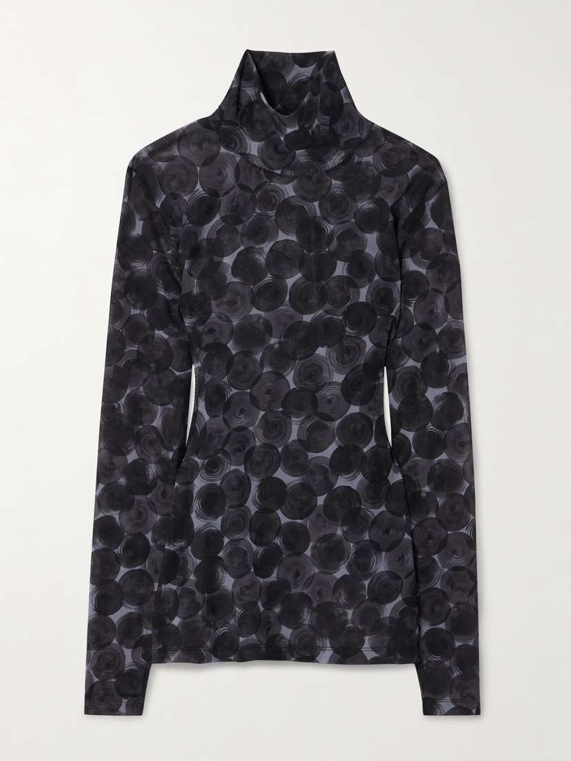 Dries Van Noten Printed Stretch-tulle Turtleneck Top