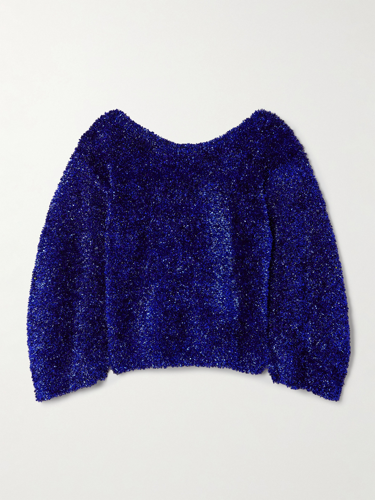 Shop Dries Van Noten Oversized Metallic Appliquéd Knitted Sweater In Blue