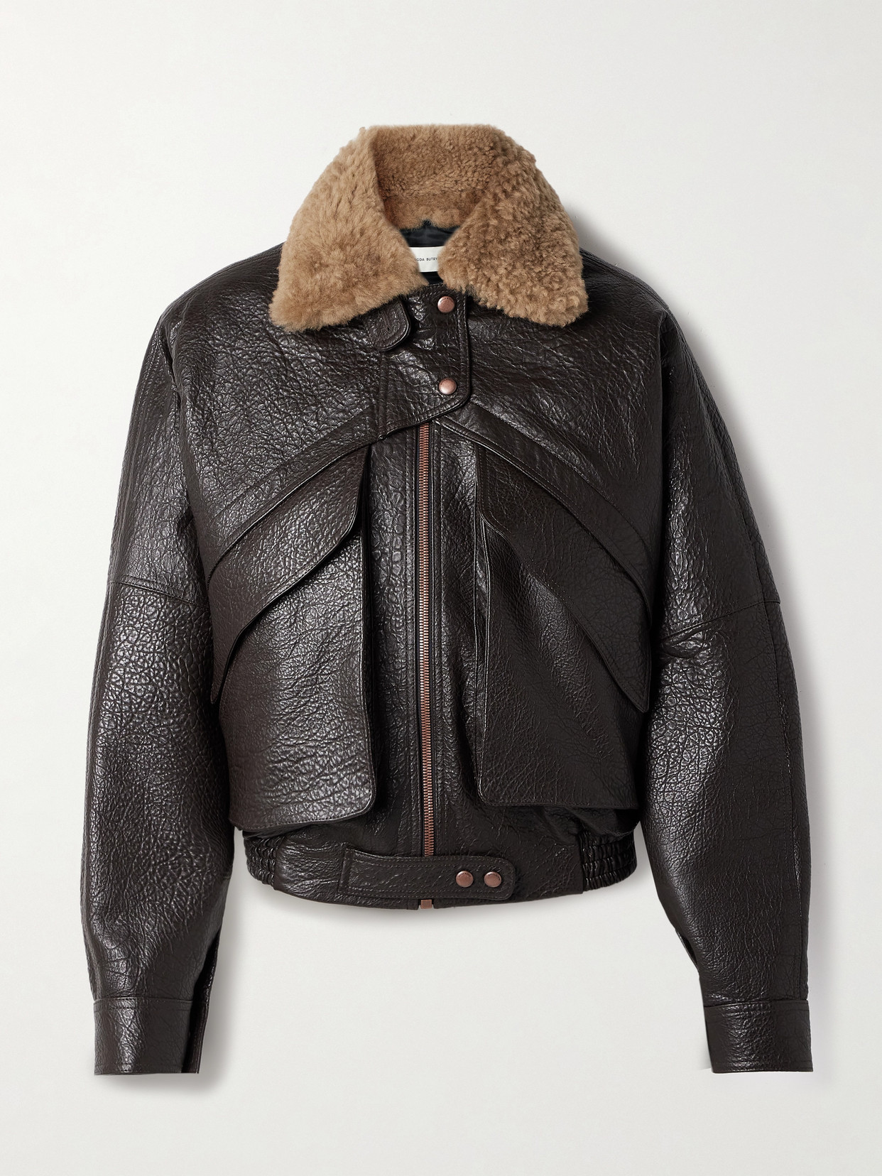 Magda Butrym Shearling-trimmed Textured-leather Jacket In Brown