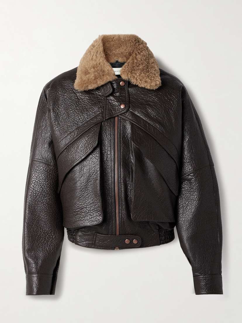 Magda Butrym Shearling-trimmed Textured-leather Jacket