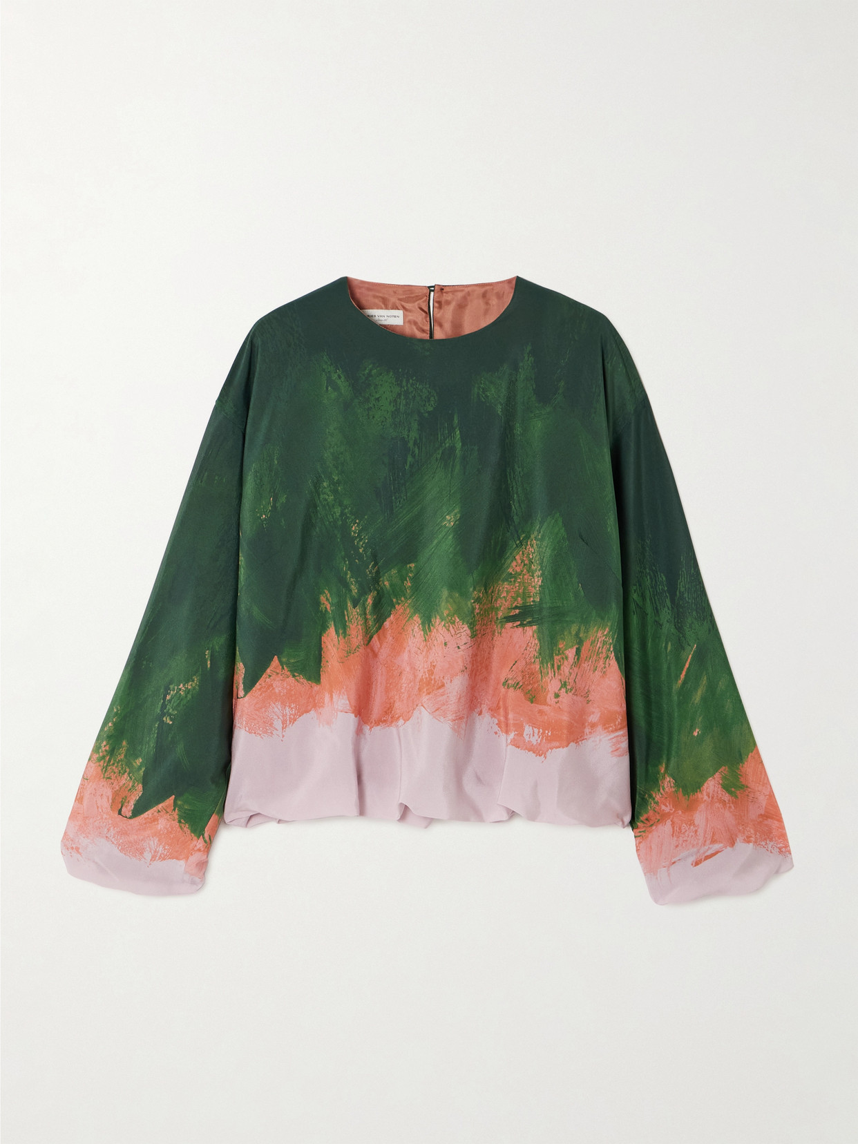 Dries Van Noten Capo Printed Silk-blend Top In Green