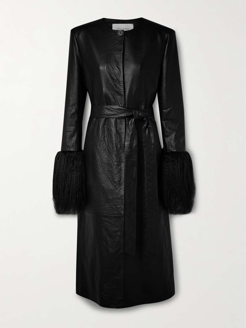 Magda Butrym Belted Faux Fur-trimmed Textured-leather Coat