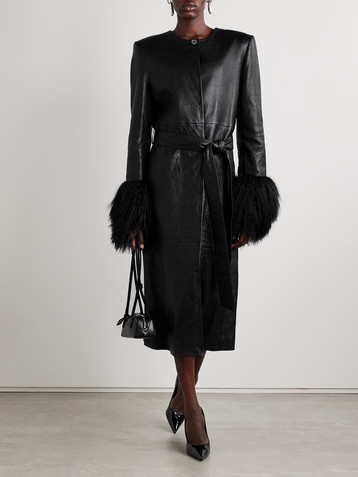 Magda Butrym Belted faux fur-trimmed textured-leather coat