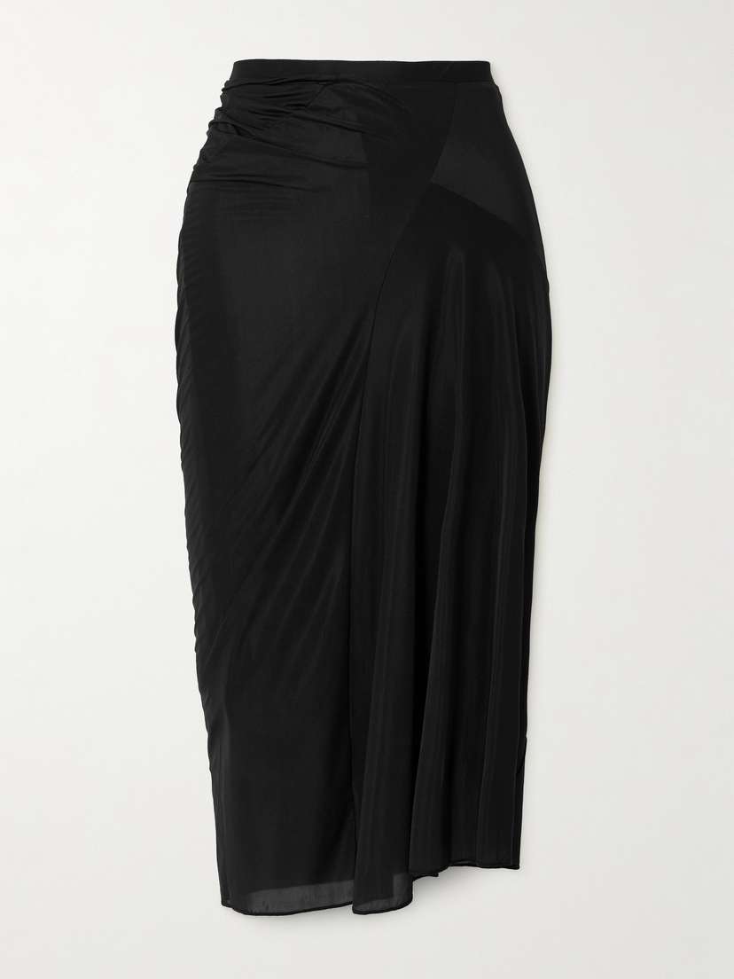Dries Van Noten Gathered Satin-jersey Midi Skirt