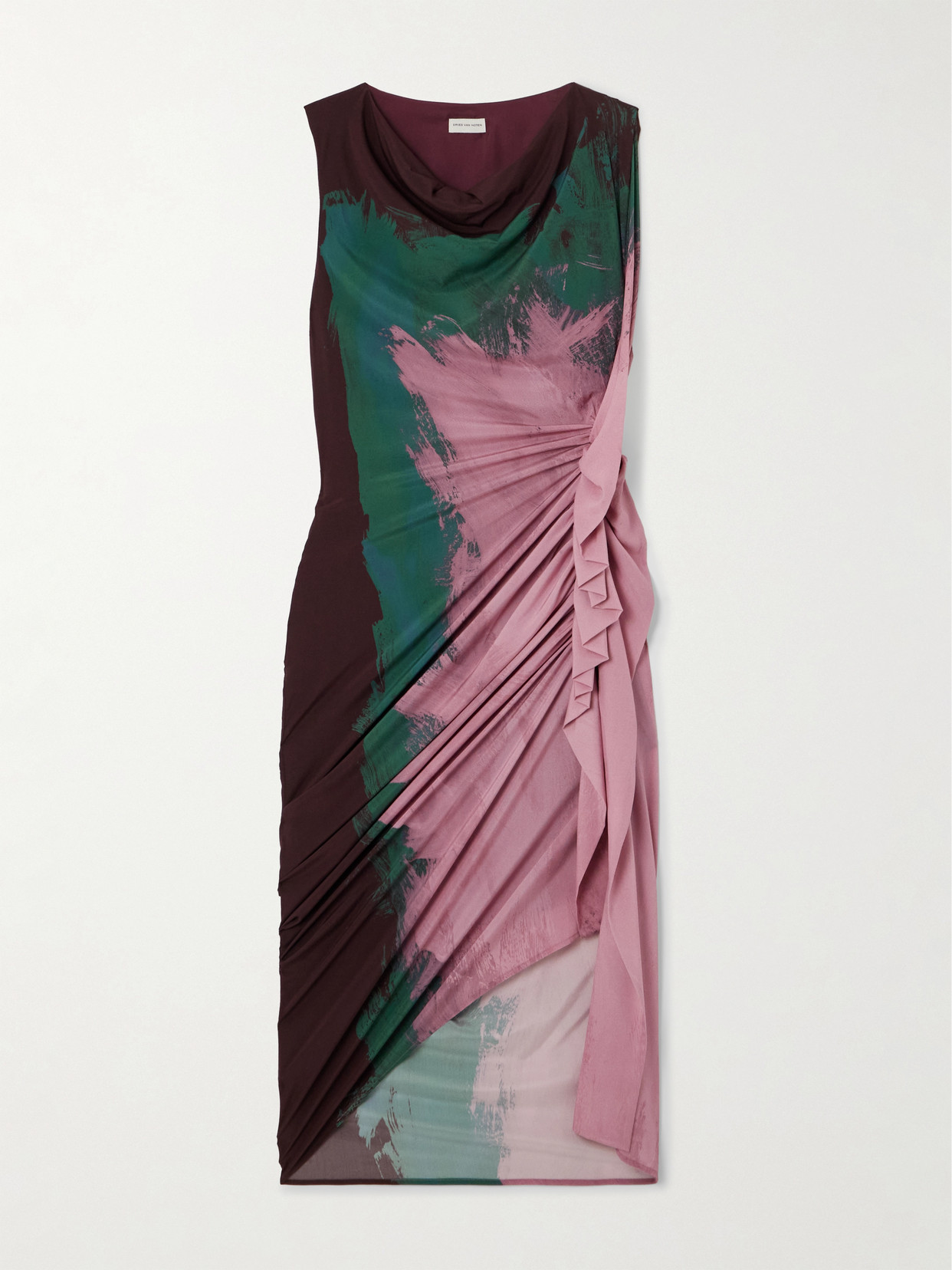 Dries Van Noten - Draped Printed Silk-blend Georgette Midi Dress - Pink
