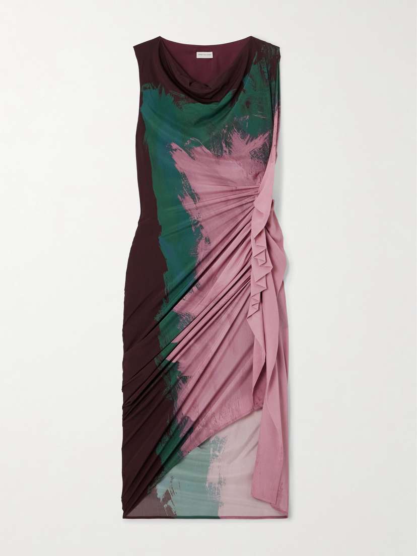 Dries Van Noten Draped Printed Silk-blend Georgette Midi Dress
