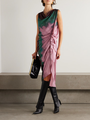 Dries Van Noten Draped printed silk-blend georgette midi dress