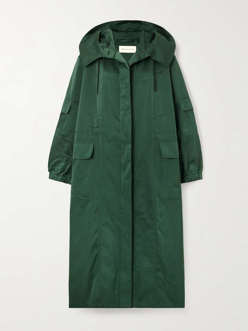 Dries Van Noten Hooded Paneled Satin Coat