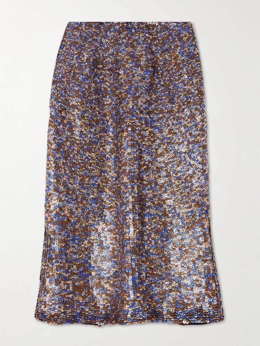 Dries Van Noten Sequined Wool-blend Midi Skirt