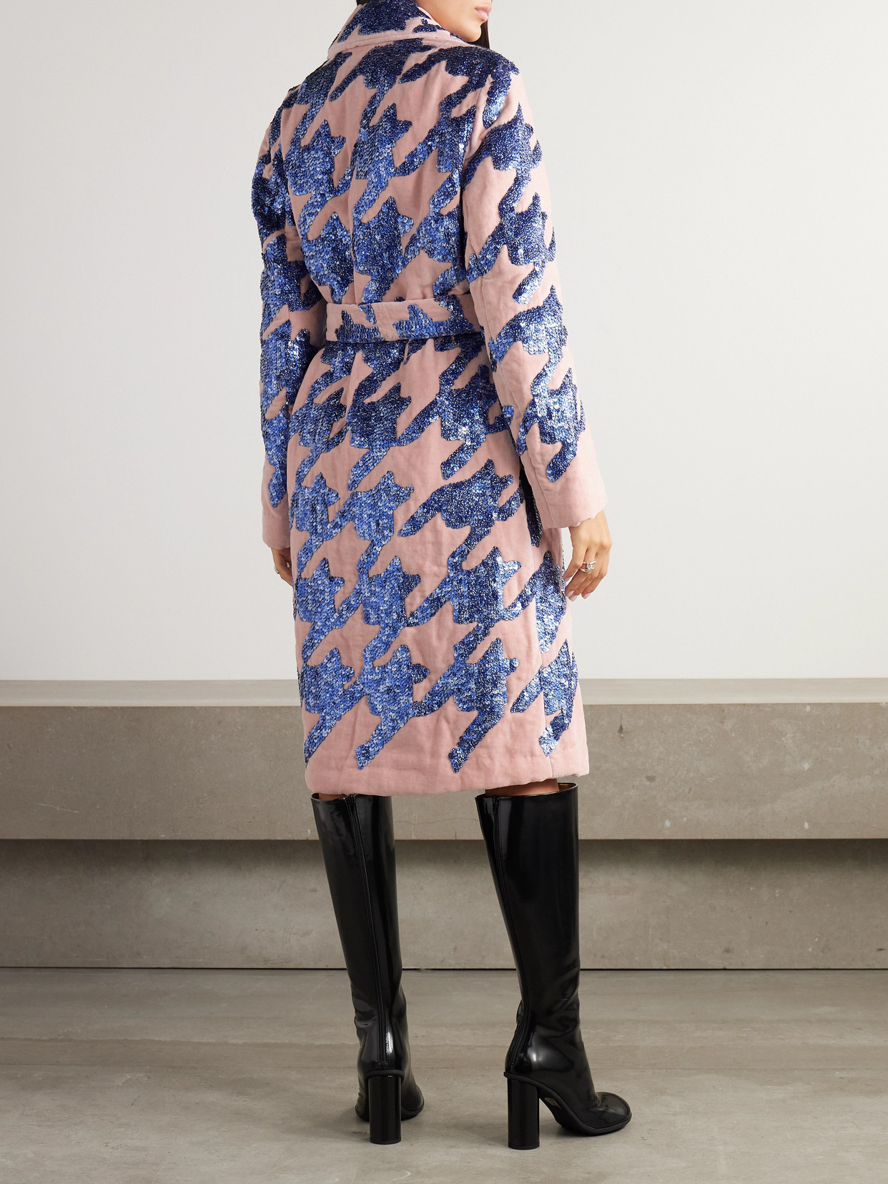 Dries Van Noten Belted Sequin-embellished Cotton-blend Terry Coat In Pink