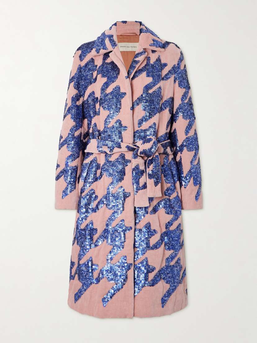 Dries Van Noten Belted Sequin-embellished Cotton-blend Terry Coat
