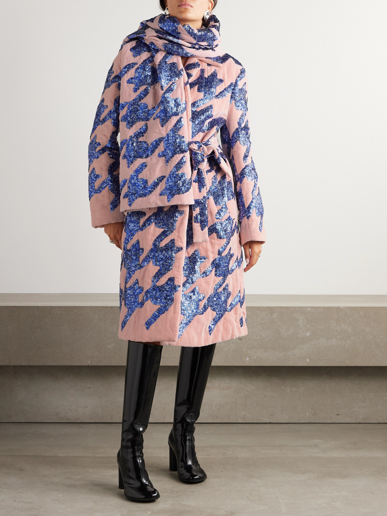 Dries Van Noten Belted Sequin-embellished Cotton-blend Terry Coat In Pink