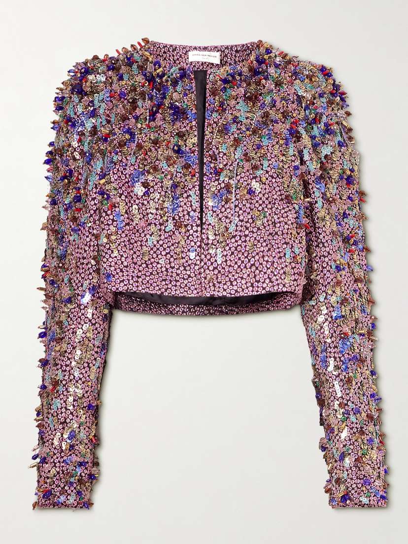 Dries Van Noten Cropped Embellished Metallic Jacquard-crepon Jacket