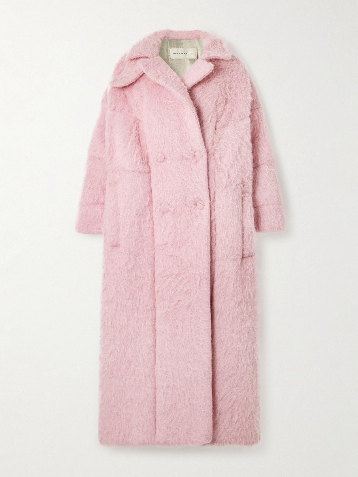 Dries Van Noten Oversized Brushed Wool-blend Coat In Pink