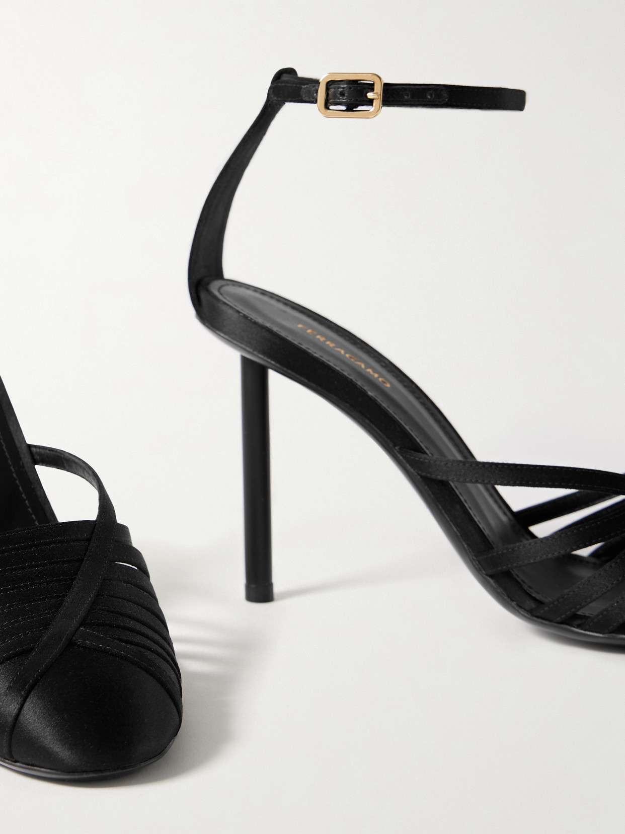 Ferragamo Nappa Leather Ermelia Pumps With Ankle Strap In Black