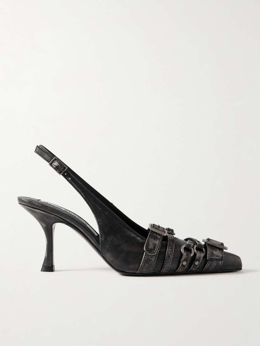 Acne Studios Buckled Distressed Leather Slingback Pumps