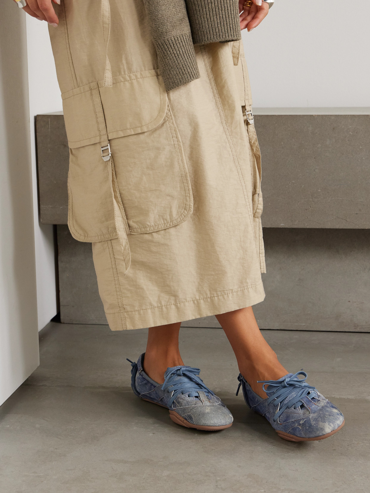 Bilaria Paneled Logo-Print Denim Ballet Flats