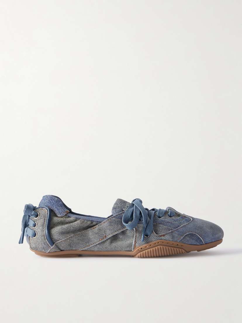 Acne Studios Bilaria Paneled Logo-print Denim Ballet Flats