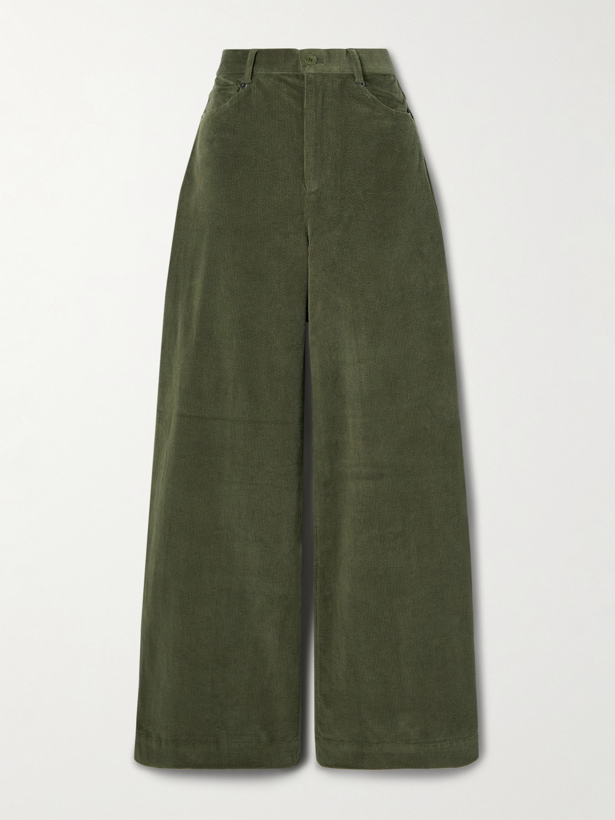 Sea Carine Cotton-blend Corduroy Wide-leg Trousers In Green
