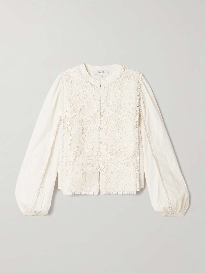 Sea Sabine Guipure Lace-trimmed Cotton-poplin Top - x large