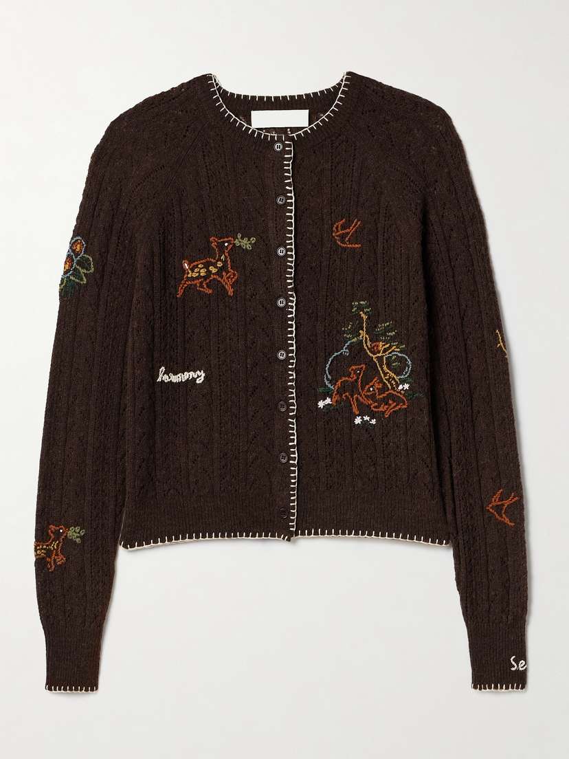 Sea Martha Embroidered Pointelle-knit Cardigan