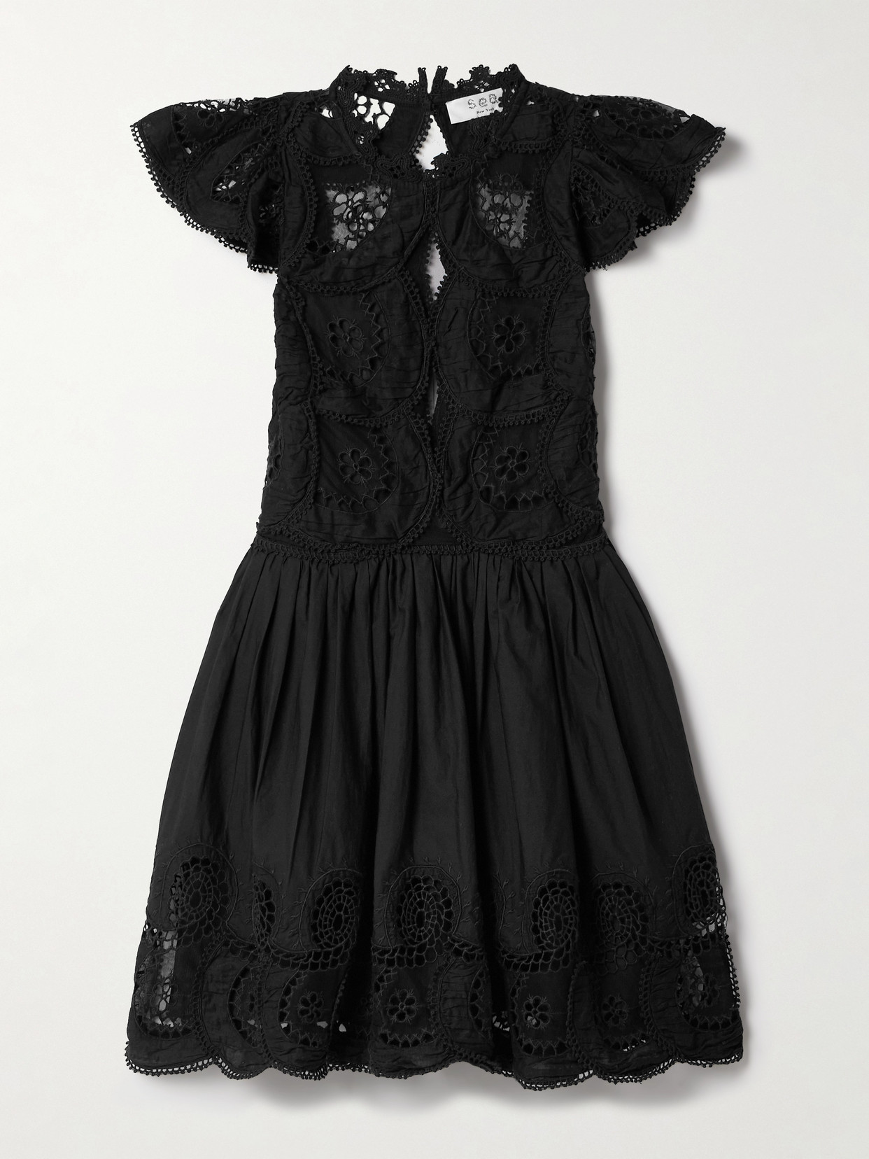 SEA DREA SCALLOPED BRODERIE ANGLAISE-TRIMMED COTTON-POPLIN MINI DRESS