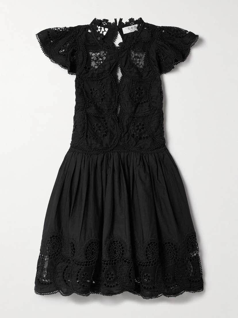Sea Drea Scalloped Broderie Anglaise-trimmed Cotton-poplin Mini Dress