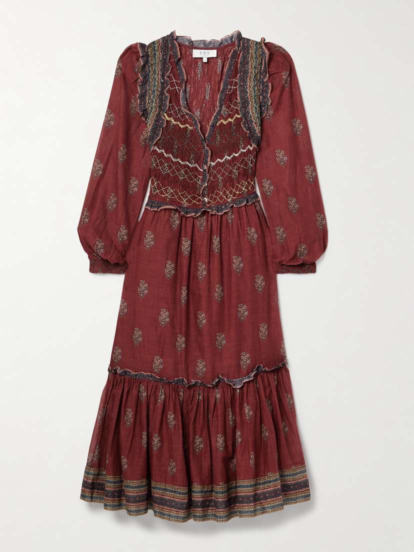 Sea Sierra Smocked Ruffled Printed Cotton-voile Midi Dress